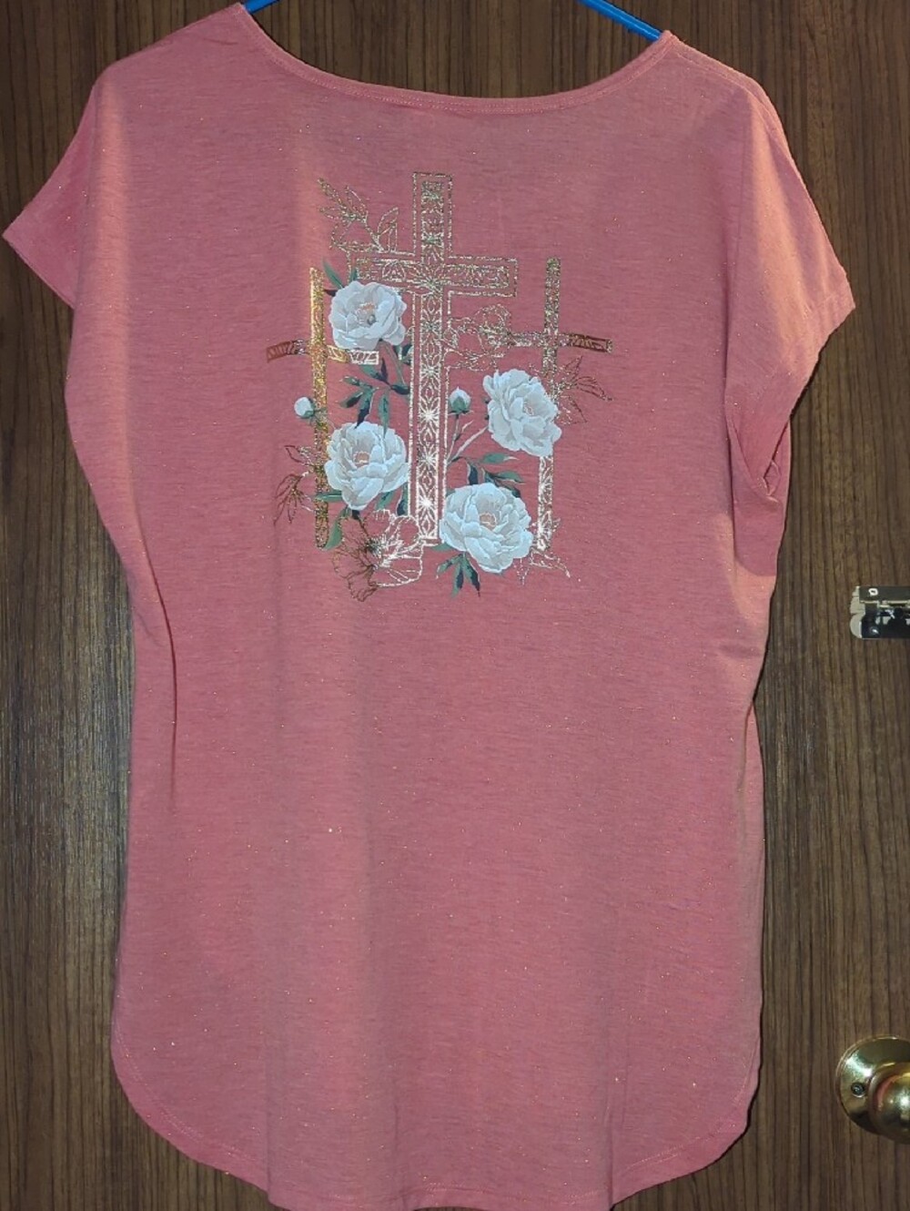 Rue21 Coral Short Sleeve Tunic with Floral Cross Embroidery. - Picture 2 of 5